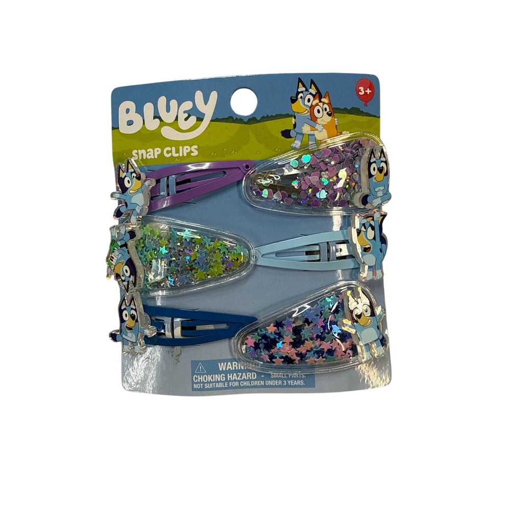 Bluey Snap Clips Girls OS Multicolor New 6 Pack Shaker Glitter Hair Accessories